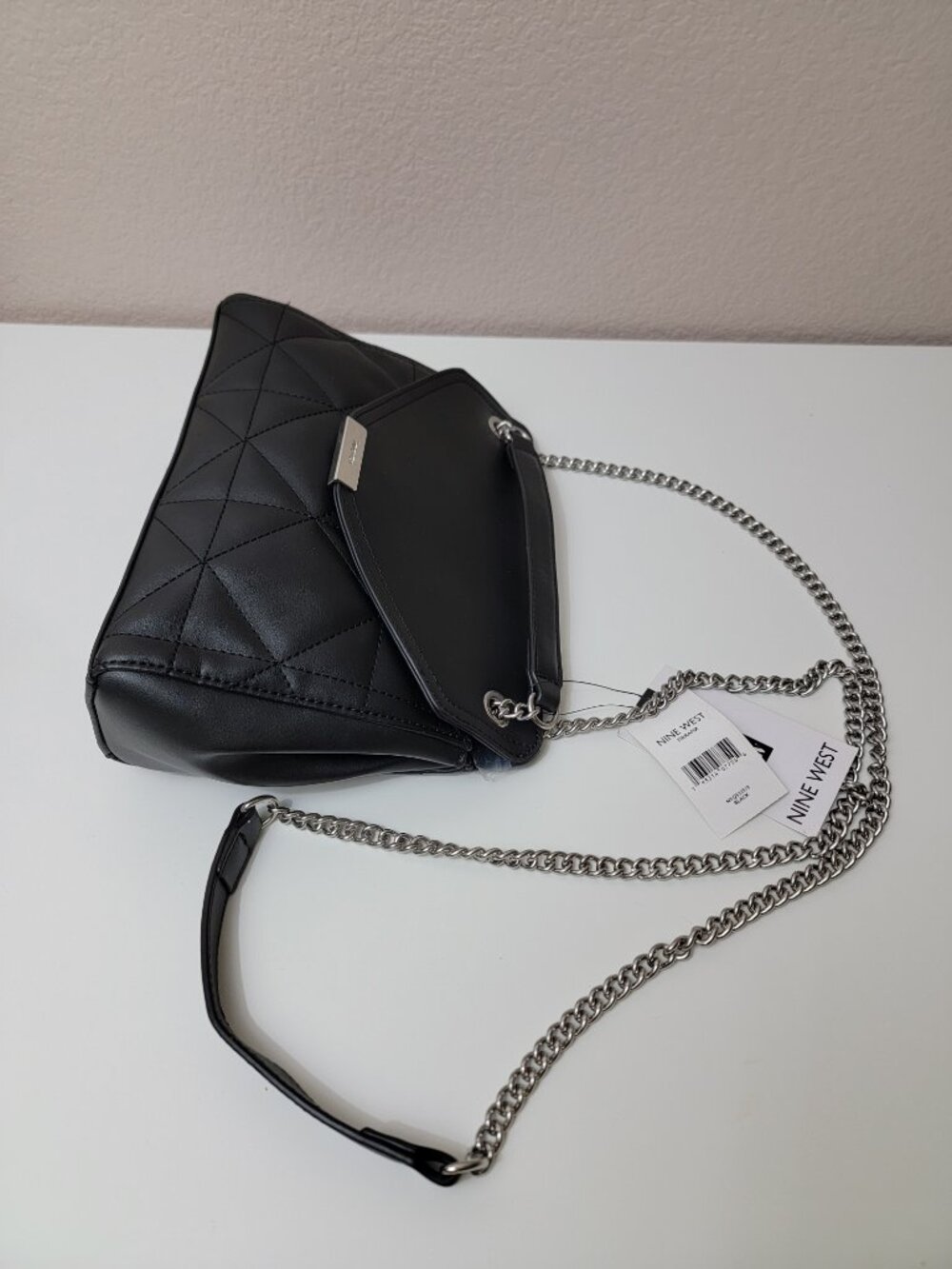 NWT Nine West Tirrana Black Quilted Chain Shoulder Bag Flap Crossbody Purse - Picture 8 of 12